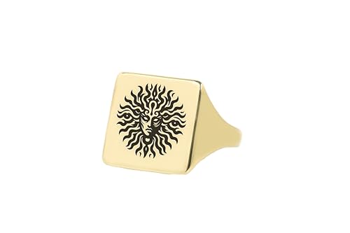 Bague Méduse en Or 14k : un bijou gravé d'exception au design carré chic