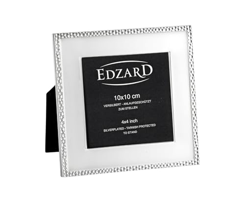EDZARD Avellino   Marco de fotos para fotos (10 x 10 cm, bañado en plata, no se empaña, con parte trasera de terciopelo, marco de fotos cuadrado en plata)