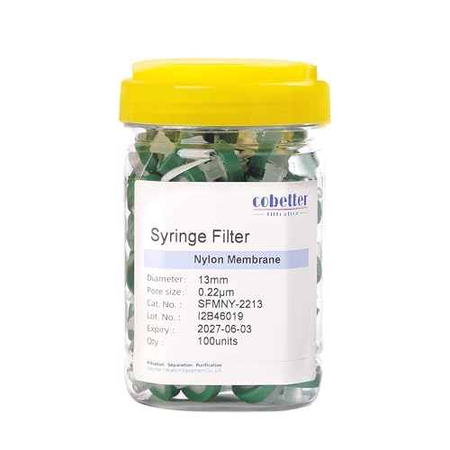 Image of 100 Pack Syringe Filter Nylon Lab Filters 0.22μm Pore Size 13mm Diameter Hydrophilic Filtration Non-sterile, Green