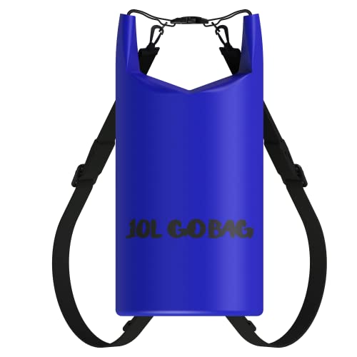 Go Bag - Bolsa Seca Impermeable - Saco de Compresión con Parte Superior Enrollable que Mantiene el Equipo Seco para Kayak, Playa, Rafting, Canotaje, Senderismo, Camping, Pesca y Más - 10L Azul