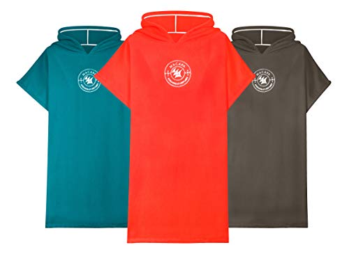 Surf Poncho, toalla poncho para hombre o mujer, de microfibra, para cambiar en la playa, poncho surf, deportes náuticos, piscina, viajes, color rojo Living Coral, bolsa de transporte (80 x 110 cm)