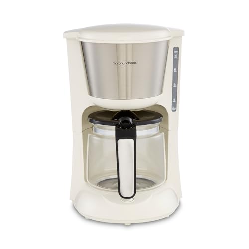 Morphy Richards Equip Filter Coffee Machine Pour Over Technology 10 Cup Capacity Fast Brew Anti Drip Easy Clean Reusable Filter Keep Warm Aroma Blender Cream and Stainless Steel 162504
