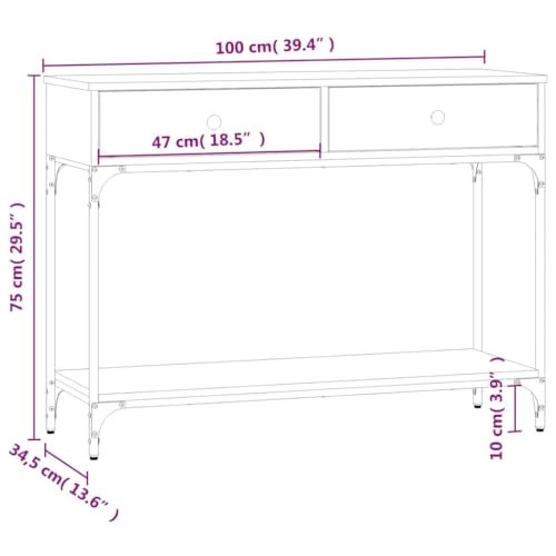 Mesa consola de madera de roble ahumado con cajón y estante de 100 cm 3