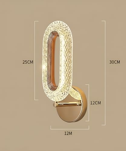 Image of Elegant Crystal LED Wall Sconce Light | Gold Finish Oval Shape Lamp with Clear Acrylic Shade | 3-Step Color Changing Decorative Wall Light for Bedroom, Hallway, Living Room, Bathroom