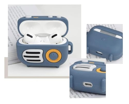 Image of Dezet Cute Soft Silicone Pouh Case for Airpods Pro GEN-2 (2022) � 3D Cartoon Animal Character Cover with Keychain Ring, Shockproof & Dustproof Protective Case for Kids & Girls (REDIO Blue)