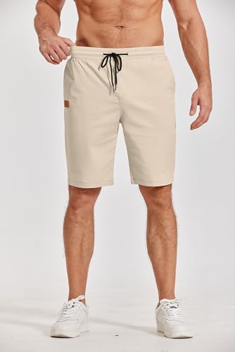 Image of COOFANDY Mens Casual Shorts Cotton Elastic Waist Drawstring Shorts Lightweight Summer Beach Shorts