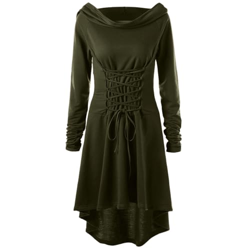 Robe médiévale costume gothique Renaissance à capuche et lacets pour femme