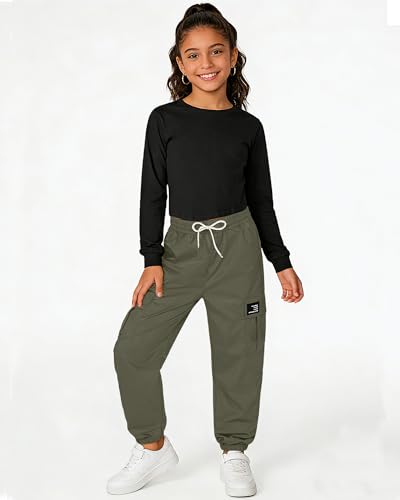 Image of Betusline Girls Fall Winter Clothing Sets, Long Sleeve Crop Top & Cargo Jogger Pants 2 Piece Outfit Sets,4T-14Y