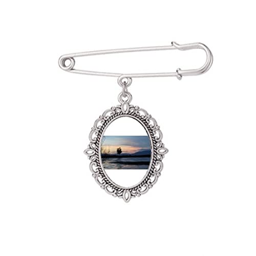 Broche de mode art déco coucher de soleil, finition artistique pour robe chic