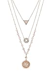 Rose Gold Rose Quartz Essential Oil Diffuser Necklace, Multi-Layer chain 6mm bead; Rose Gold 25mm locket; 9 Colored Diffuser Pads, Velvet Bag (Rose Gold and Rose Quartz)