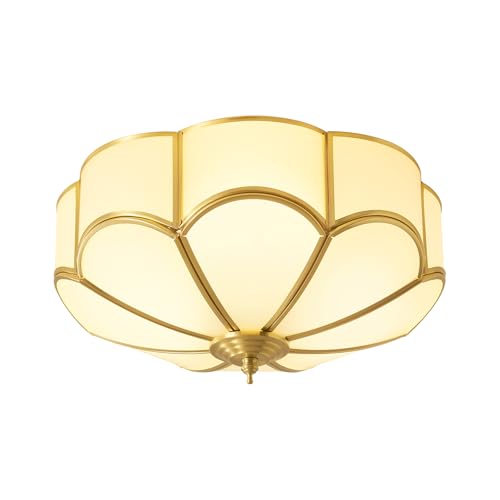 Gold Vintage Brass Ceiling Light - Small 11.8 Inch Milk