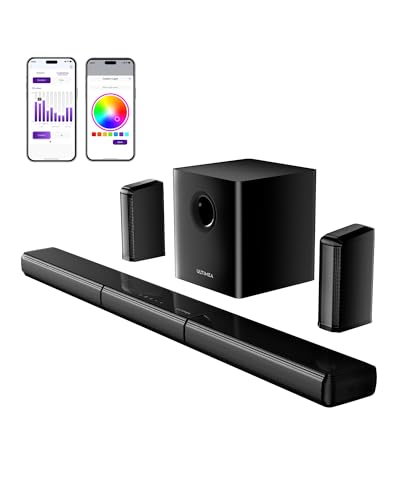 ULTIMEA 7.1ch Virtuelle Barre de Son TV, Barre de Son avec 2 Haut-parleurs Surround, Système de Son Surround pour TV avec RGB, 6.5' Subwoofer, Puissance de Crête 410W, App, HDMI, Apollo S70 Ultra