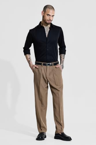 Image of SNITCH Men Formal Shirt | Slim Fit Long Sleeve Spread Collar Solid Design | Premium Cotton Blend & Breathable Fabric for Office & Casual Wear