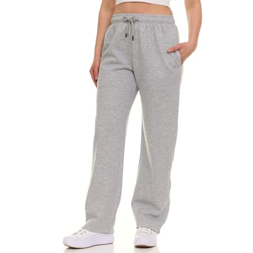 Straight Leg Sweatpants for Women, Fleece Loose Fit Open Bottom Lounge Womens Sweatpants with Pockets3