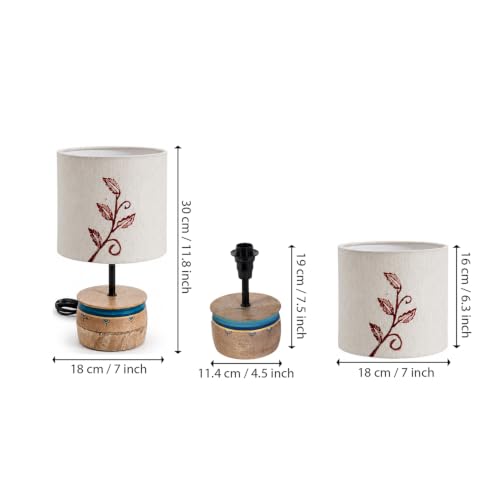 Image of Amazon Basics Kashida Floral Table Lamp | Wooden Base with Embroidered Floral Fabric Shade | E14 Holder | Decorative Night Lamp for Bedroom, Living Room & Study Room | Home Decor Gift