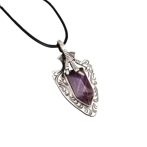 Collier griffe de dragon en cristal violet, le cadeau médiéval pour passionné