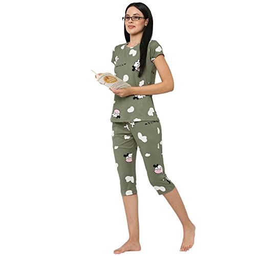 Image of Sweet Dreams Women Printed Round Neck Half Sleeve Poly Brush Top & Capri Set