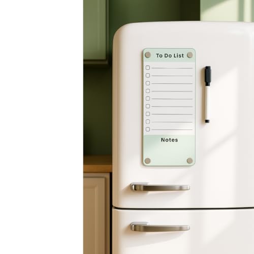 Image of Acrylic Magnetic Shopping List Notepad for Fridge │ to-Do List & Meal Planner, with 2 Marker Pen | 24x10 cm - Green