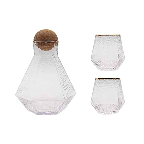PRTECY 1.3L Vintage Bedside Water Carafe and Glass Set, Creative Geometry Water Carafe with 2 Cup Clear Glass Juice Water Pitcher for Bedrooms Rooms and Kitchen