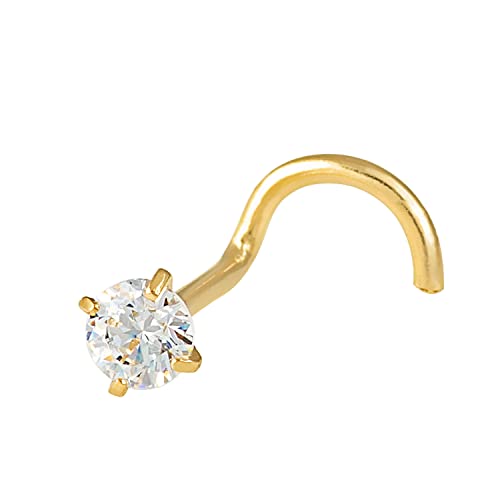 14K Solid Yellow Gold, Twisted Bar Nose Stud, 20 GA, Diamond Nose Stud, Micro Nose, Screw Nose Stud, Body Jewelry Real Gold