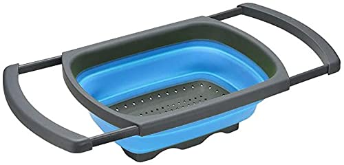 Alnicov Colador plegable de silicona, colador sobre el fregadero, coladores de verduras y frutas con asas extensibles para pasta, verduras, frutas, color azul