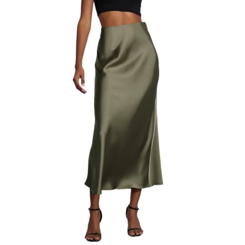 Jupe longue sirène satin acétate taille haute femme coupe A fluide chic