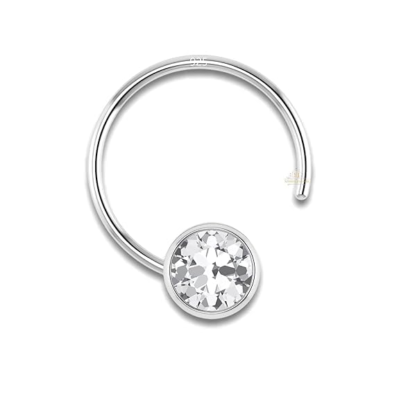 Image of SJ SHUBHAM JEWELLERS 92.5-925 Sterling Silver Round Shape White Cubic Zirconia Prong /Cup Setting Nose Pin Stud for Women Girls Size 2MM 3MM Size Pure Silver