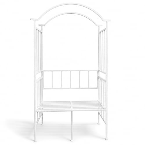 Image of ecofynd 6.8 Feet High 3.8 Feet Wide Garden Arch with 2-Seater Bench, Metal Arbor Trellis for Climbing Plant with Outdoor Garden Chair, Backdrop Stand for Wedding Lawn Backyard Party Decor (GC004-WHT)