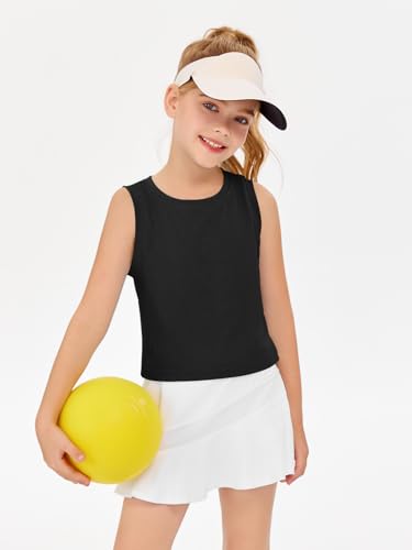 Image of Haloumoning Girls Athletic Tank Tops Kids Sleeveless Crop Tops Mesh Back Workout Cute Sports Shirts 5-14 Years