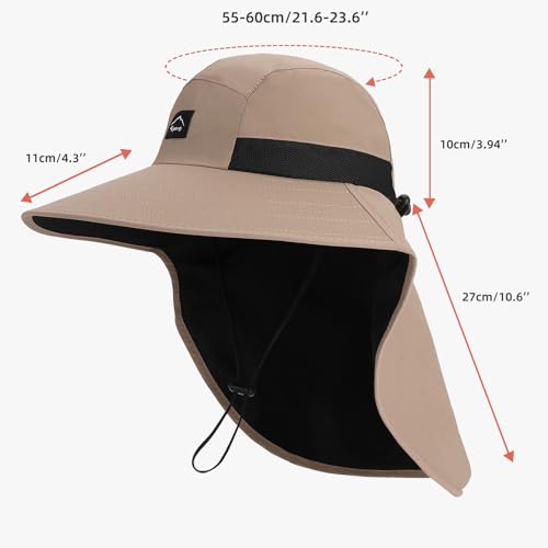 Image of Rosoz Outdoor Sun Hat for Men Women, UPF50+ Protection Safari Cap Wide Brim Mesh Fishing Hat with Neck Flap Beach Garden