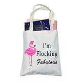 LEVLO Pink Flamingo Lovers Gifts I'm Flocking Fabulous Shopping Bags With Flamingo Pattern BFF Gift (I'm Flocking Fabulous)
