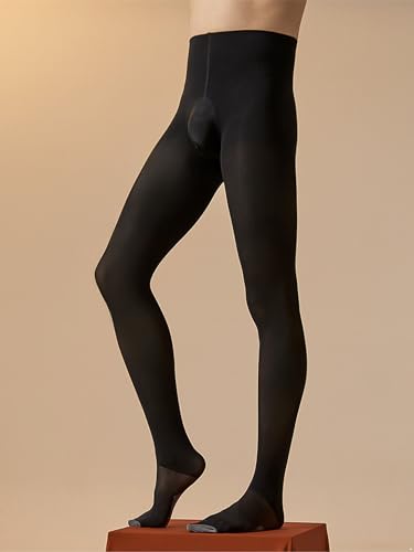 Men's Ice Silk Long Pants Bulge Pouch Tights Nylon Sheer Stretchy Compression Legging4