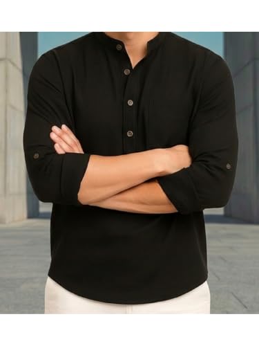 Image of DEELMO Combo of Men's Cotton Blend Solid Regular Fit Full Sleeve Short Kurta | Men's Trendy Short Kurta Pack of 2