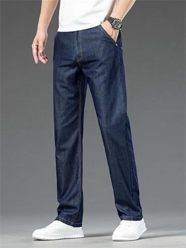 Men's Summer Thin Jeans Loose Straight Modal Denim Pants Classic Business Casual Lightweight Trousers2