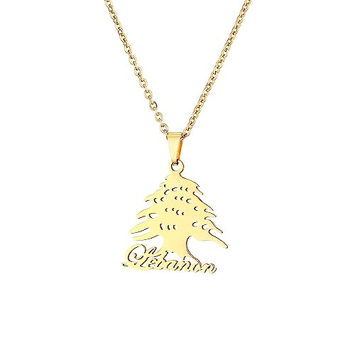 Collier Avec Pendentif Emblème National Du Liban Pour Femme - Collier Avec Carte De L'Emblème National Du Liban Collier Avec Pendentif Liban Fashion Glossy 316L Couple Necklace,Aureate,45Cm Or 17.7
