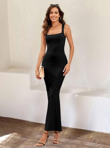 oten Bodycon Maxi Dresses for Women 2025 Summer Sleeveless Square Neck Lounge Ribbed Fitted Semi Formal Tight Long Dress3