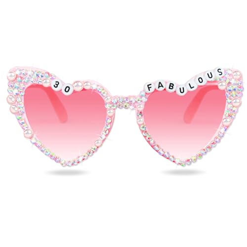 30th Birthday Glasses for Women - Pink 30 & Fabulous Shiny Diamond Pearl Sunglasses for Women 30th Birthday Party Supplies