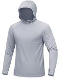 MAGCOMSEN UPF 50+ Rash Guard for Men Long Sleeve UV Protection Hoodie Cooling Fishing Shirt with Thumbholes Light Grey M