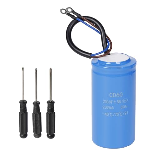 Stonenect Kondensator Motorstart-, Betriebs- und Laufkondensatoren 50/60Hz mit Kabel Für Elektromotoren Kühlschrank Wasserpumpe Automatisches Tor Luftkompressor (200uF 250V CD60)