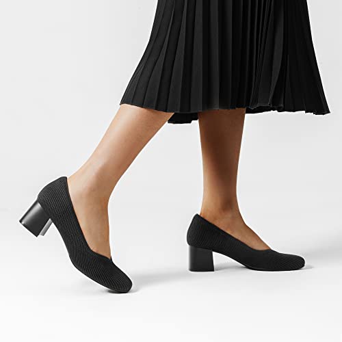 Burudani Women's Sbdpu2306W Chunky Low Block Heels Square Toe Work Pumps Comfortable Knitted Closed Toe Dress Wedding Shoes,Black,Size 9 #TOP6