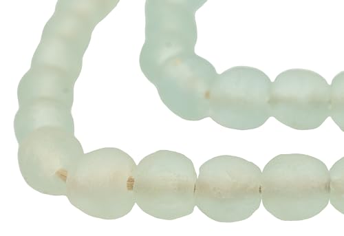 The Bead Chest African Recycled Glass Beads – Handmade in Ghana – Clear Aqua 14mm Strand for Jewelry Making, Crafts, and Home Decor I Approximately 40-45 Beads
