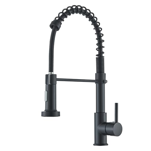 JUNSHENG Robinet d'évier Cuisine Noir Robinet Cuisine avec Ressort Spirale Haute Pression Mélangeur Cuisine Avec 2 Becs Fonctionnels