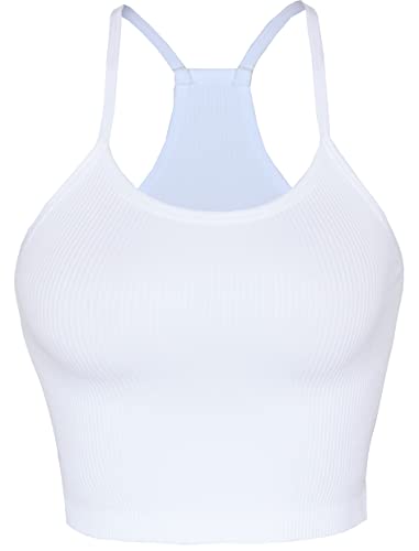 AKAMC Women's Washed Seamless Rib-Knit Camisole Crop Tank Tops Sleeveless Racerback Sport Tank