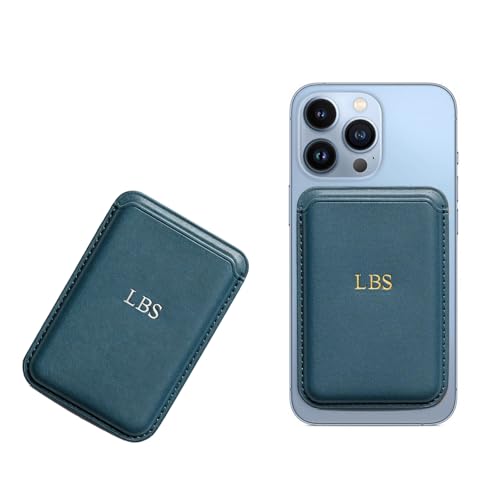 ZIPULIS Customized Gold Silver Initials Magnetic Card Wallet Holder Compatible with MagSafe for iPhone 12 13 14 15 Pro Max/12 13 14 15 Pro/ 14 15 Plus/15 14 13 12 (blue)