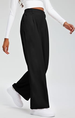 Women's Casual Wide Leg Pants 27"/29" High Waisted Sweat Pants Slacks Work Dress Palazzo Pant for Business with Pockets4