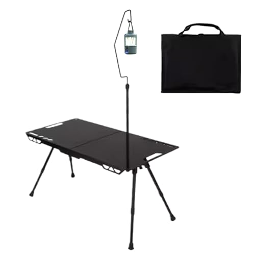 Mesa de campamento, escritorio plegable resistente con soporte para luz, mesa de picnic ligera, para jardín, portón trasero, caravana, viajes, playa, patio, balcón