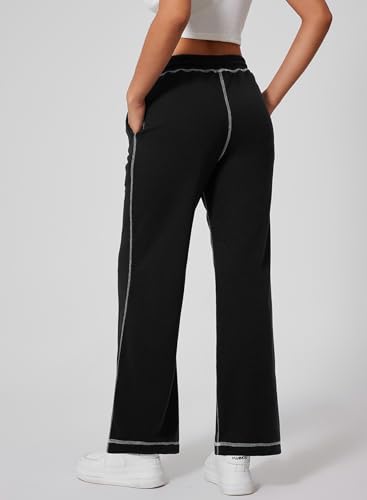 Herseas High Waisted Sweatpants for Women 2025 Fall Wide Leg Contrast Stitching Drawstring Loose Lounge Jogging Pants3