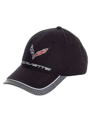 Calhoun Officially Licensed Corvette Hat for Men Black Structured Baseball Cap with Cross Flags Logo Performance Mesh Bill Insert Adjustable Strapback Cap