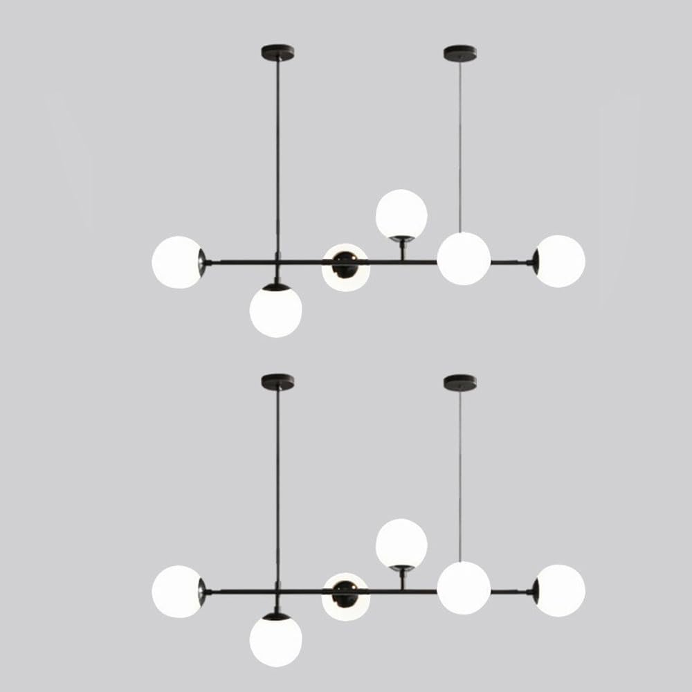 Moddeny Black + White 2 Pack 6 Light E27 Modern Chandelier Northern Europe Glass Ball Hanging Lights Industrial 130Cm Ceiling Pendant Lamps For Living Room Dining Room Art Decoration Restaurant (Black + White)