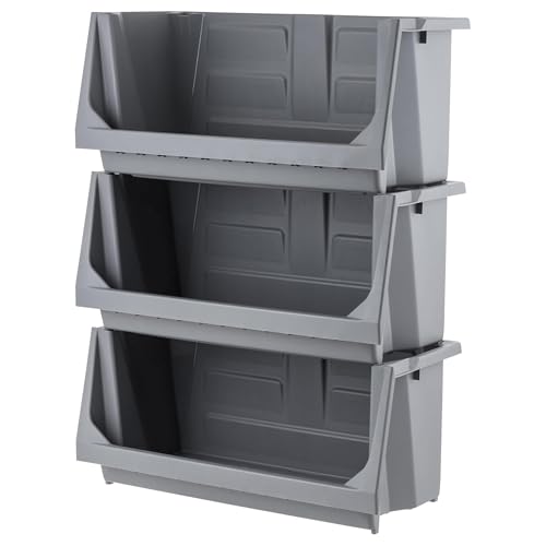 Image of IRIS USA 6 Pack Open Front Storage Bins, Jumbo Heavy Duty Stackable Garage Storage Bins with Handles, Interlocking Design, Dark Gray